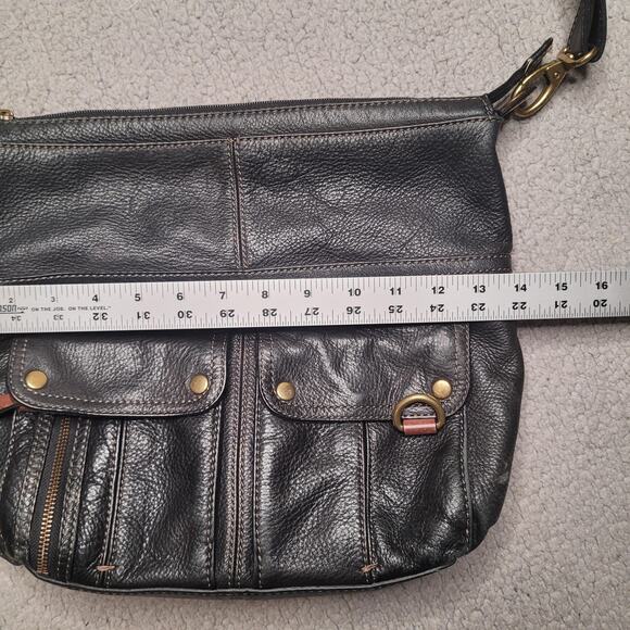 Fossil Crossbody Bag Womens Black Pebbled Leather Zip Pockets Shoulder Boho - Picture 7 of 8